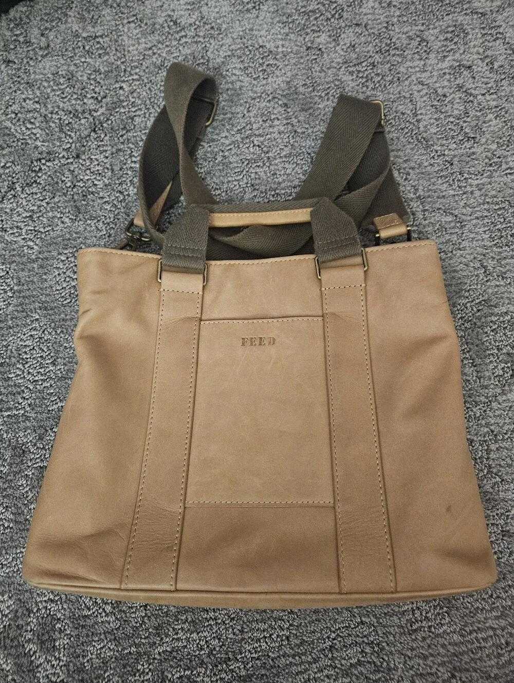 FEED project commuter tote 11” x 9” x 4” TAN leather